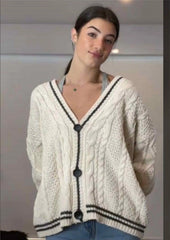 Vintage Star Print Knitted Preppy Button Up V Neck Cardigan