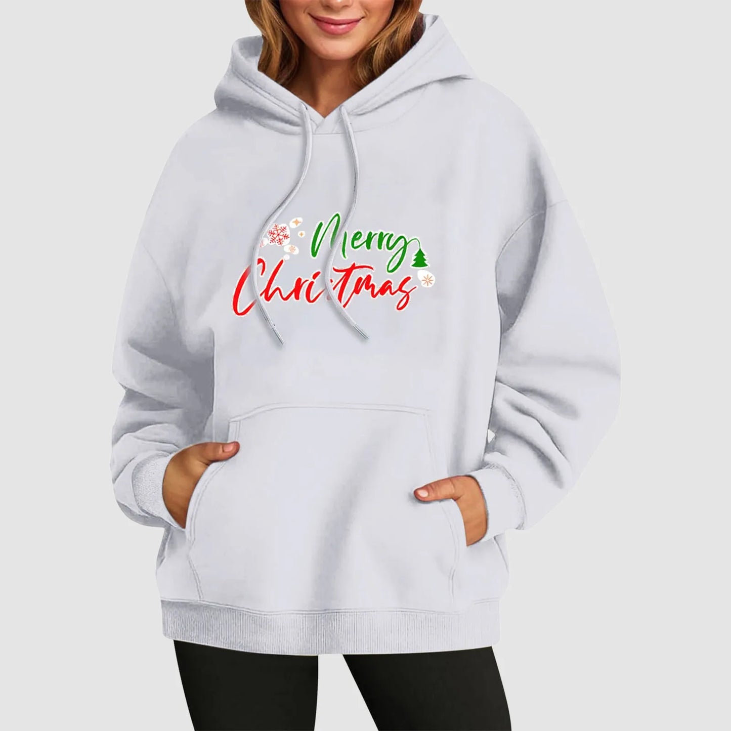 Fall Winter Funny Cute Kangaroo Pocket Long Sleeve Girl’s Christmas Hoodie White / S Hoodies-L