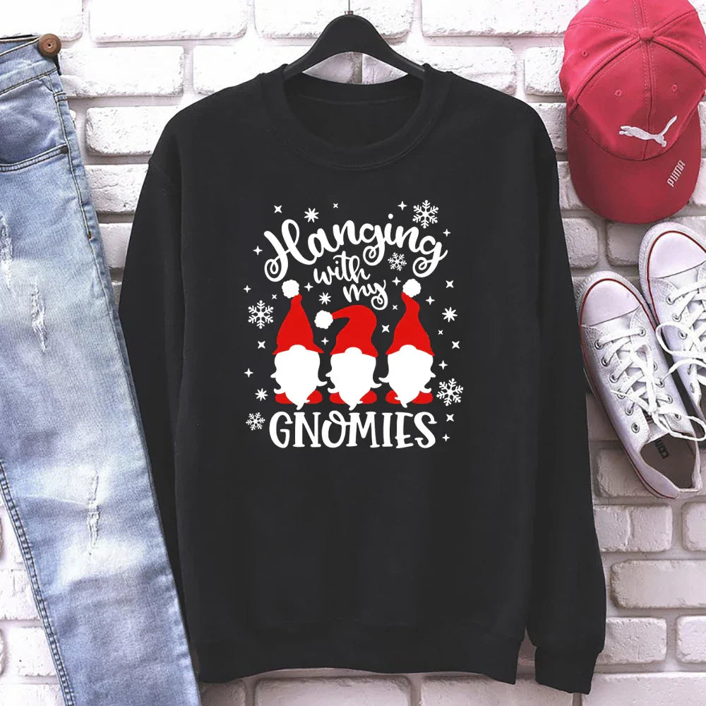 Christmas Gnomes Hanging Gnomies Funny Santa Graphic Hoodie Hoodies-L