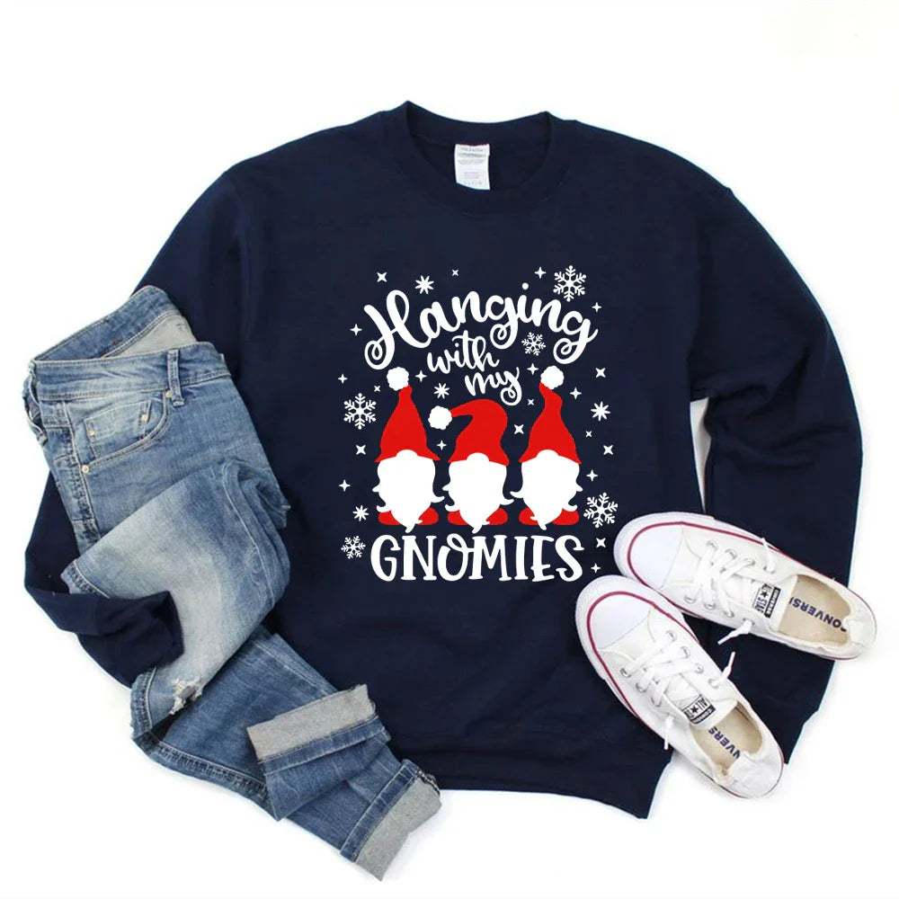 Christmas Gnomes Hanging Gnomies Funny Santa Graphic Hoodie Hoodies-L