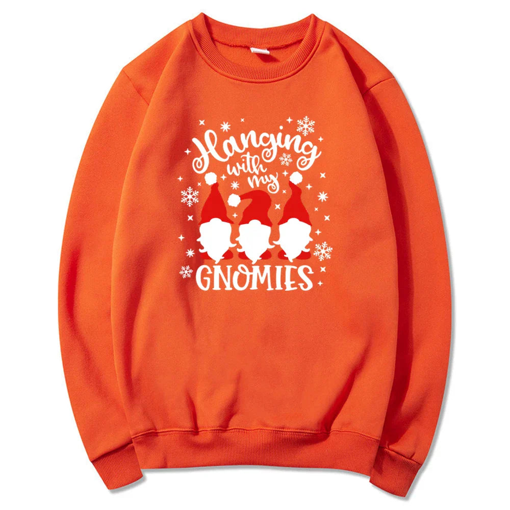 Christmas Gnomes Hanging Gnomies Funny Santa Graphic Hoodie Orange / S Hoodies-L