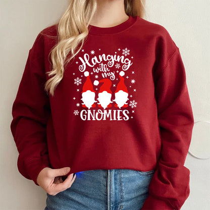 Christmas Gnomes Hanging Gnomies Funny Santa Graphic Hoodie Burgundy / S Hoodies-L