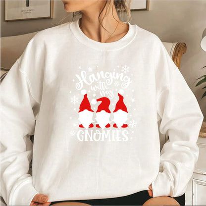 Christmas Gnomes Hanging Gnomies Funny Santa Graphic Hoodie White / S Hoodies-L