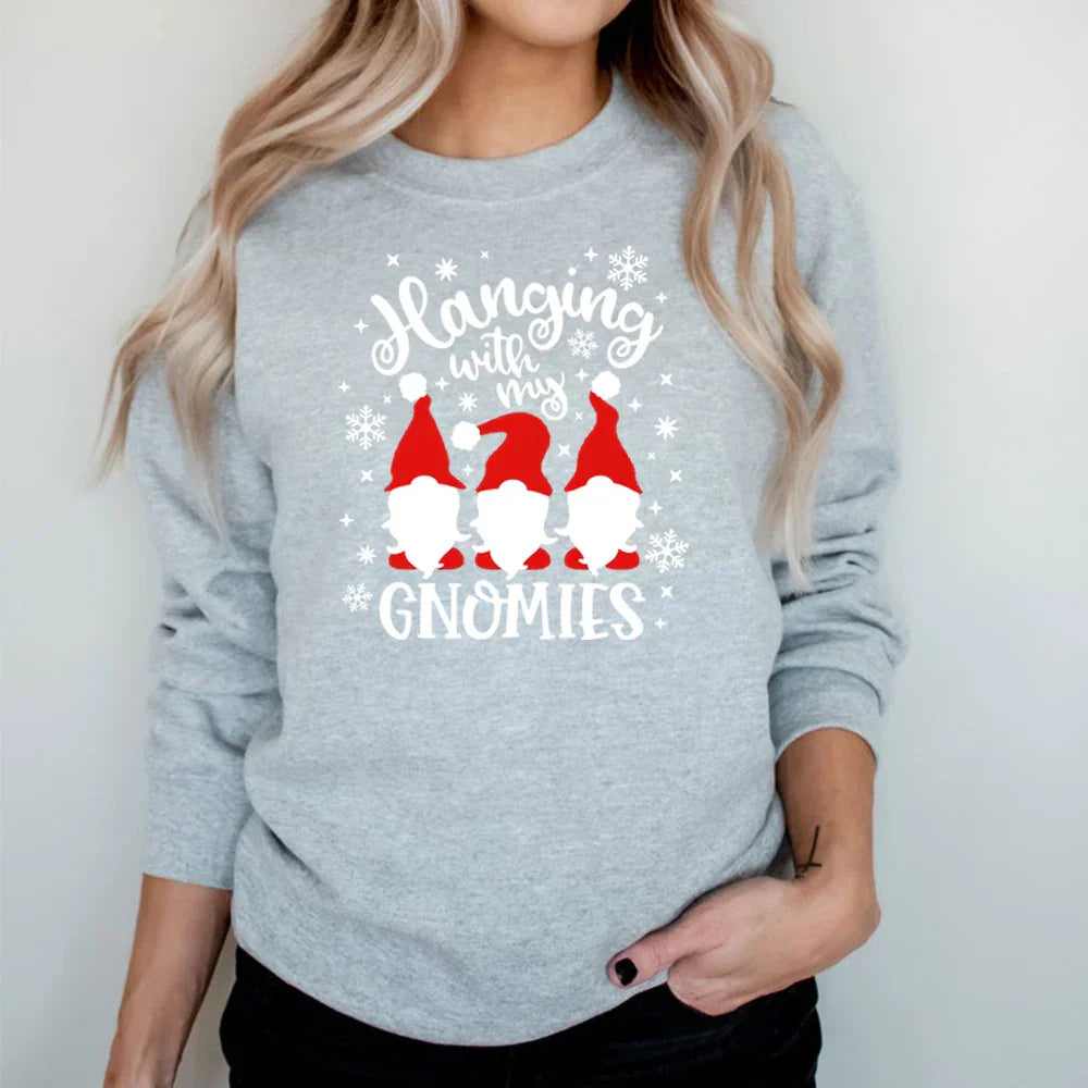 Christmas Gnomes Hanging Gnomies Funny Santa Graphic Hoodie Gray / S Hoodies-L