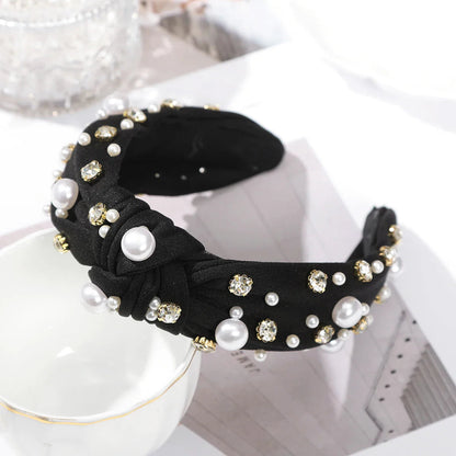 Festive Red Winter Wide Knotted Christmas Hair Accessory With Imitation Pearls Black Accessories-L