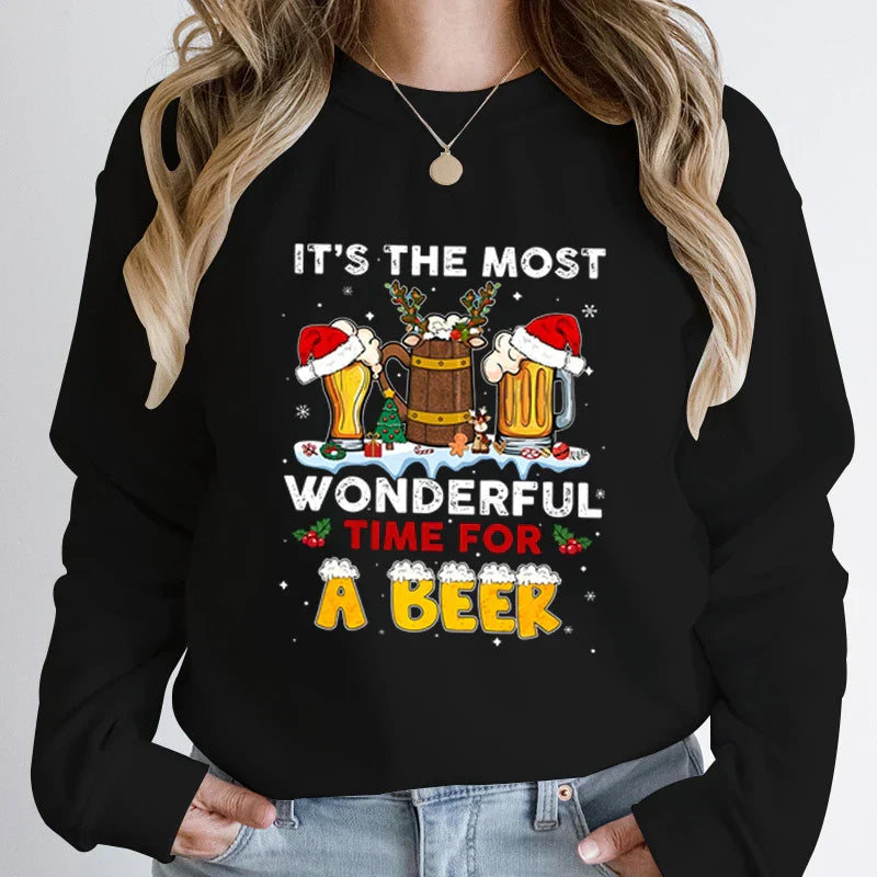Wonderful Time Beer Autumn Winter Casual Hoodless Pullover Christmas Hoodie Black / S Hoodies-L
