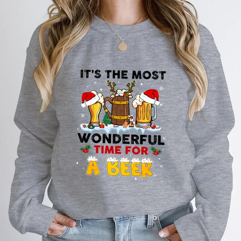 Wonderful Time Beer Autumn Winter Casual Hoodless Pullover Christmas Hoodie Gray / S Hoodies-L