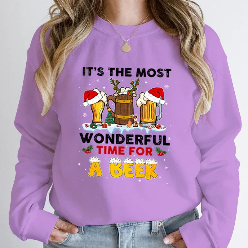 Wonderful Time Beer Autumn Winter Casual Hoodless Pullover Christmas Hoodie Purple / S Hoodies-L