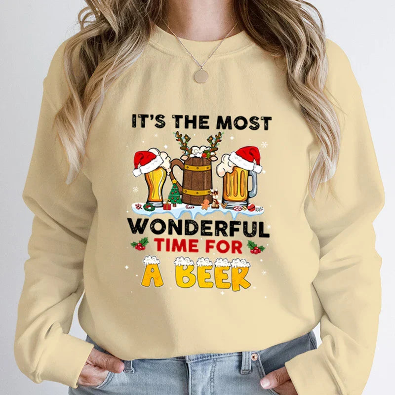Wonderful Time Beer Autumn Winter Casual Hoodless Pullover Christmas Hoodie Khaki / S Hoodies-L