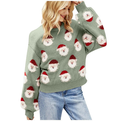 Sequin Long Sleeve Vintage Blouse With Santa Claus Hoodie Christmas Sweater Fruit Green / S