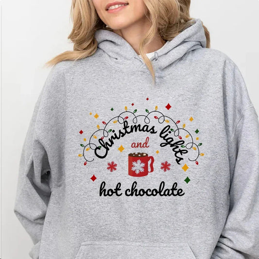 Christmas Lights Hot Chocolate Hoodie - Merry & Bright Festive Family Style