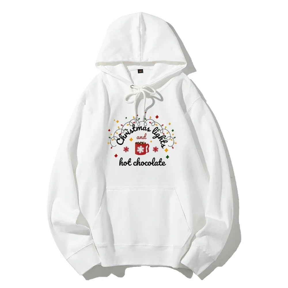 Christmas Lights Hot Chocolate Merry Bright Festive Family Hoodie White / S Hoodies-L