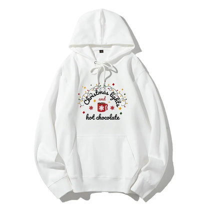 Christmas Lights Hot Chocolate Merry Bright Festive Family Hoodie White / S Hoodies-L