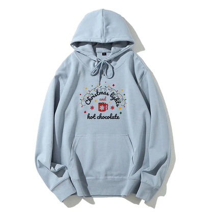 Christmas Lights Hot Chocolate Merry Bright Festive Family Hoodie Light Blue / S Hoodies-L