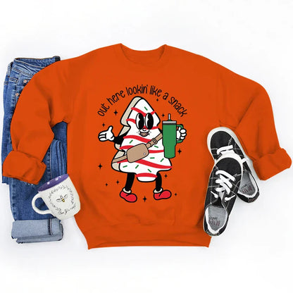 Out Here Lookin’ Like A Snack Print Round Neck Casual Long Sleeve Christmas Hoodie Orange / S