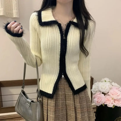 Plush Knitted Slim-Fit Zipper Cardigan Apricot / S Cardigan-241208