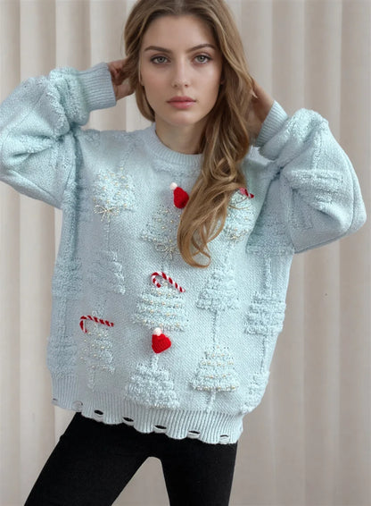 Korean Style O Neck Casual Loose Jumper Chic Bow Christmas Sweater White / S Sweaters-L