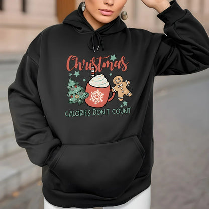 Fleece Lined Casual Drawstring Sports Christmas Tree Hoodie Hoodies-L