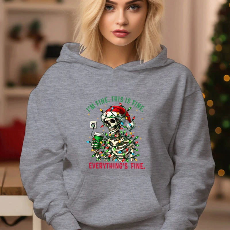 Fashion Casual Christmas Skull Print Cozy Hoodie