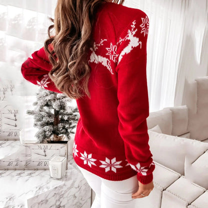 Elk Snowflake Christmas Sweater For Casual Autumn Winter Wear Sweaters-L