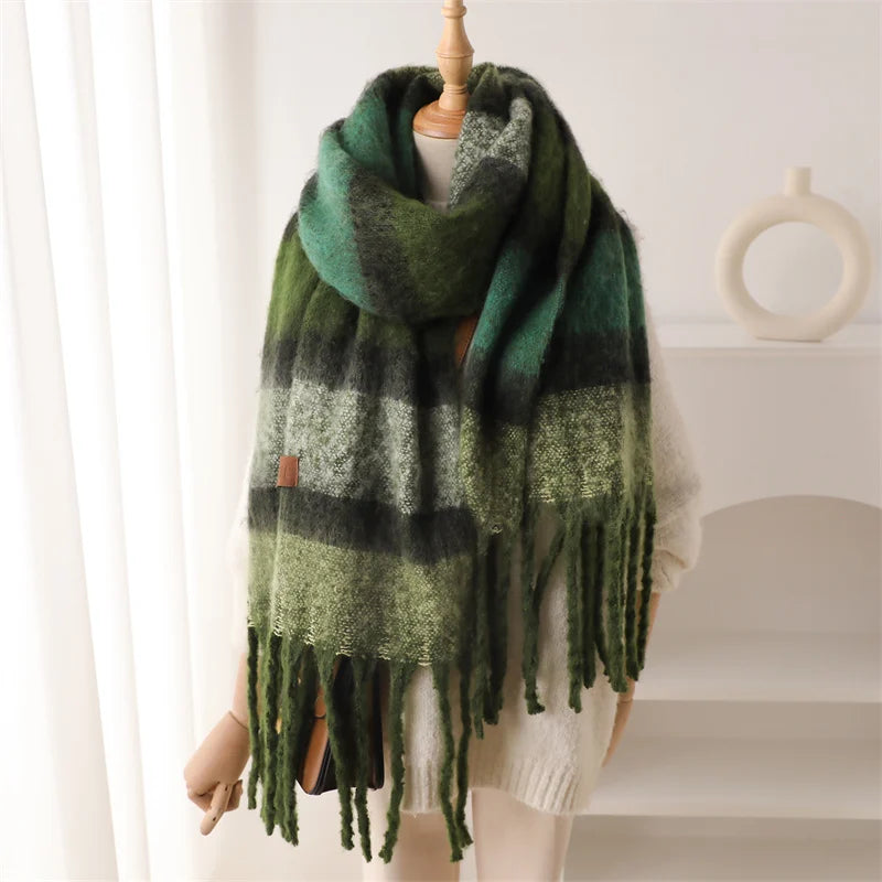 Color Blocked Stripe Cashmere Pashmina Scarf Scarfs-L