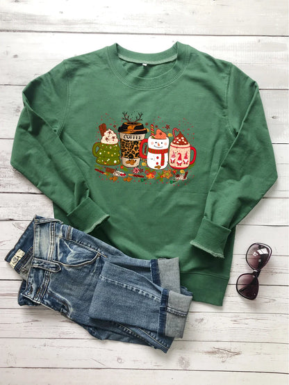 Colored Coffee Party Aesthetic Pure Cotton Jumper Graphic Christmas Hoodie Green / S Hoodies-L