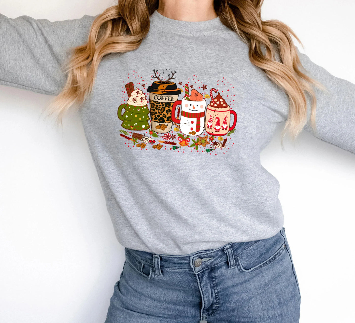 Colored Coffee Party Aesthetic Pure Cotton Jumper Graphic Christmas Hoodie Gray / S Hoodies-L