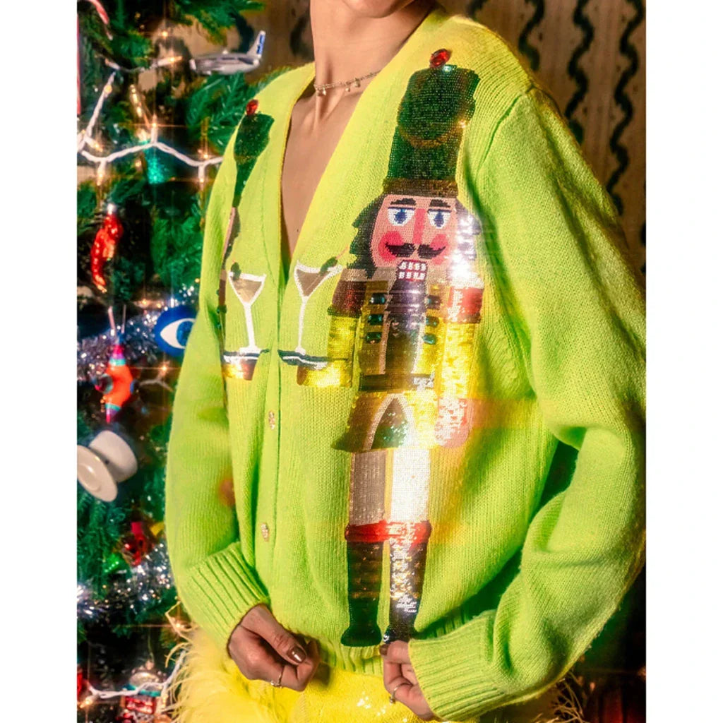 Y2K Cartoon Soldiers Sequin Cropped Cardigan Cardigan-241208