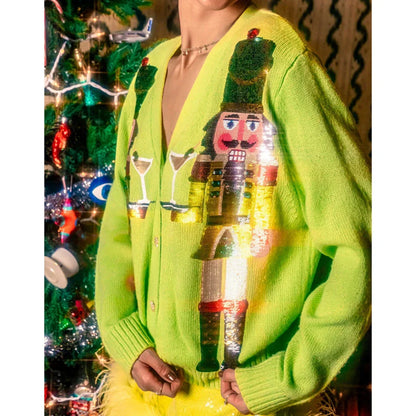 Y2K Cartoon Soldiers Sequin Cropped Cardigan Light Green / S Cardigan-241208