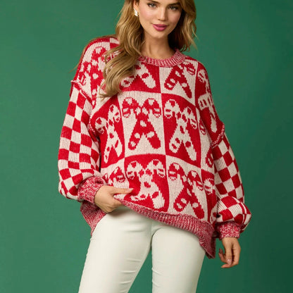 Gingerbread Aesthetic Christmas Sweater - Long Sleeve Round Neck Red / S Sweaters-L
