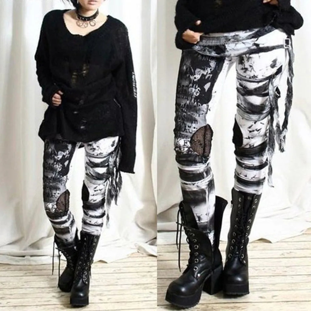 Cool Gathered High Waist Gothic Rocker Halloween Pants