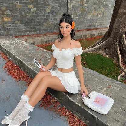 Coquette Broderie Anglaise Top & Mini Skirt Two Piece Set