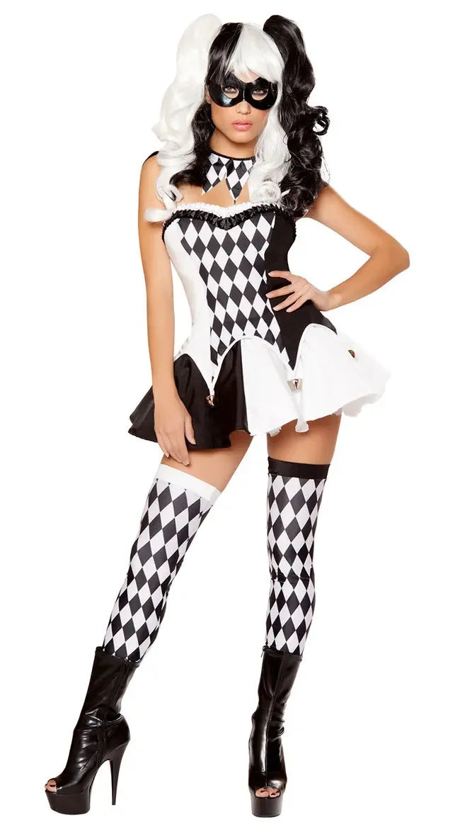 Circus Dress Black Masquerade Lattice Carnival White Clown Fancy Costume