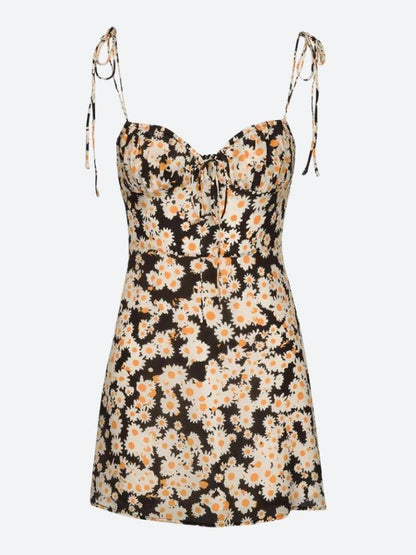 Cottagecore Daisy Tie Strap Mini Dress