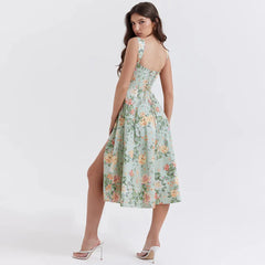 Cottagecore Floral Corset Midi Dress
