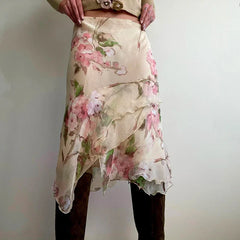 Cottagecore Floral Layered Midi Skirt