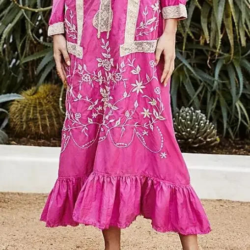 Cotton Rayon Long Sleeve Boho Dress bohodress-250126
