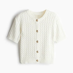 Cozy Solid Slim Single-breasted O-neck Short Sleeve All-match Cardigan