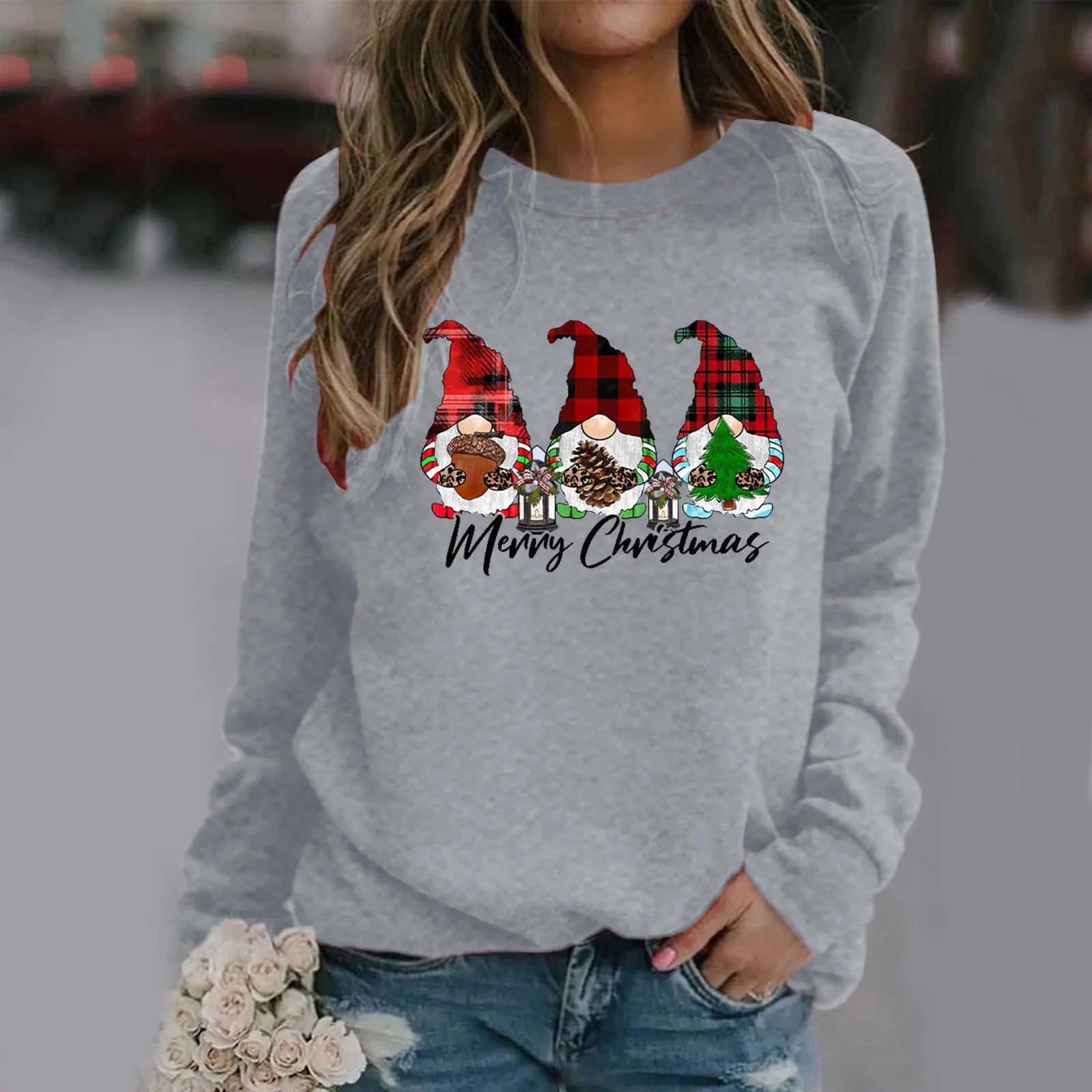 Funny Dwarf Letter Print Loose Casual Y2K Long Sleeve Warm Christmas Hoodie Grey / M Hoodies-L