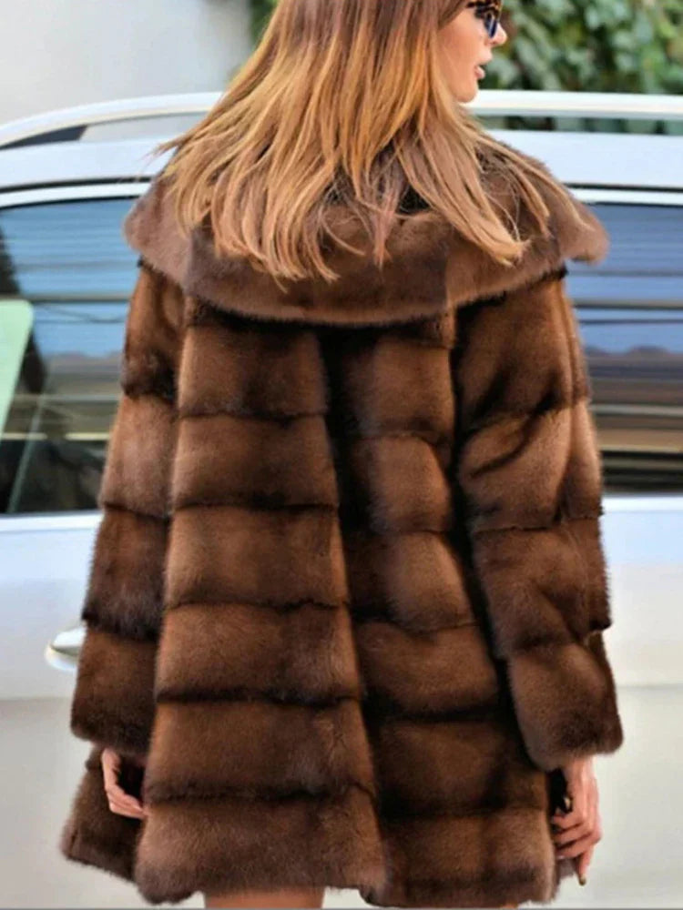 Faux Fur Hooded Button Loose Overcoat