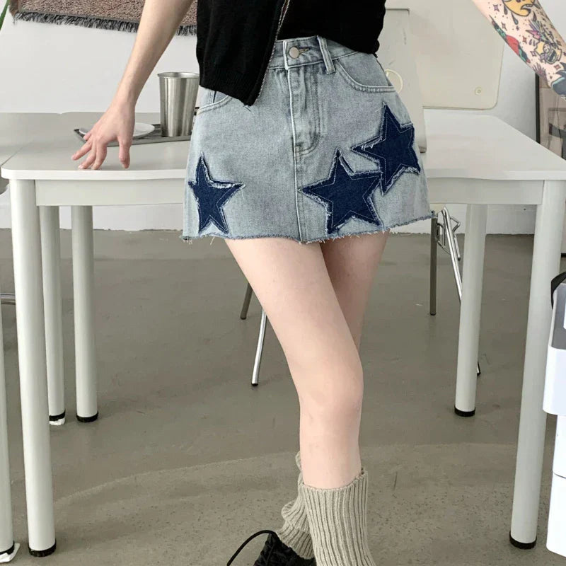 Vintage Stars Retro Y2K Harajuku A-Line Korean Skirt