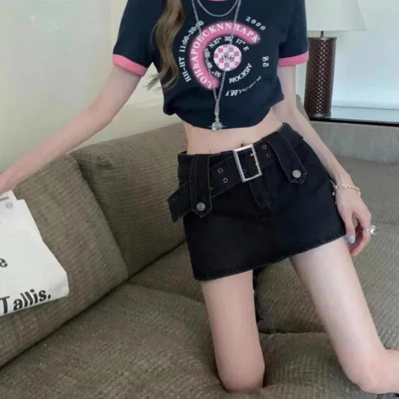 Vintage Black Y2K Sexy High Waist Mini Skirt