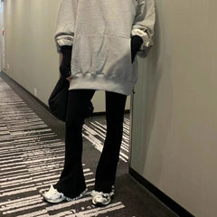 Gray Lace Flare Women Casual Knit Pants