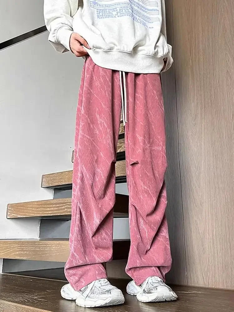 Tie Dye Corduroy Wide Leg Pants Pink / S