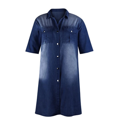 JuliaFashion - Denim Fashion Women's Casual Turndown Neck Sleeveless Swing Vestido De Mujer Dress