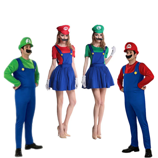 Men Luigi Deluxe Super Brothers Fancy Outfit Cosplay Halloween Attire