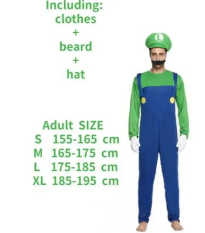 Men Luigi Deluxe Super Brothers Fancy Outfit Cosplay Halloween Attire