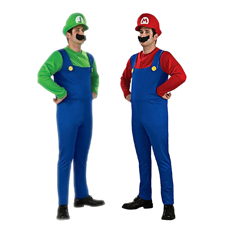 Men Luigi Deluxe Super Brothers Fancy Outfit Cosplay Halloween Attire