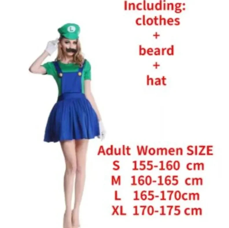 Men Luigi Deluxe Super Brothers Fancy Outfit Cosplay Halloween Attire