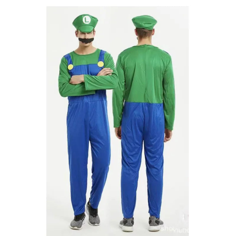 Men Luigi Deluxe Super Brothers Fancy Outfit Cosplay Halloween Attire